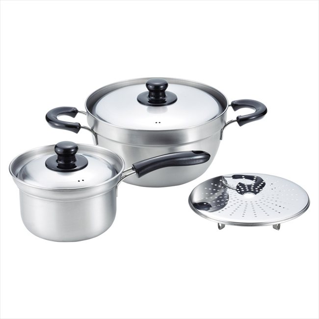 燕三 IH対応ふきこぼれにくい両手鍋&片手鍋（目皿付） EM-011 内祝 内祝い お祝 御祝 記念品 出産内祝い プレゼント 快気祝い 粗供養 引出物