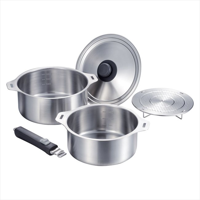 燕三 IH対応ハンドル着脱式鍋2点セット（蒸し台18cm付） EM-030 内祝 内祝い お祝 御祝 記念品 出産内祝い プレゼント 快気祝い 粗供養 引出物