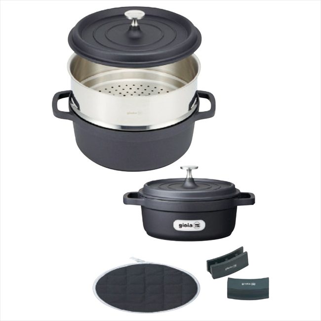 ジョイア キャセロール&蒸し器5点セット ブラック XC-5BK 内祝 内祝い お祝 御祝 記念品 出産内祝い プレゼント 快気祝い 粗供養 引出物