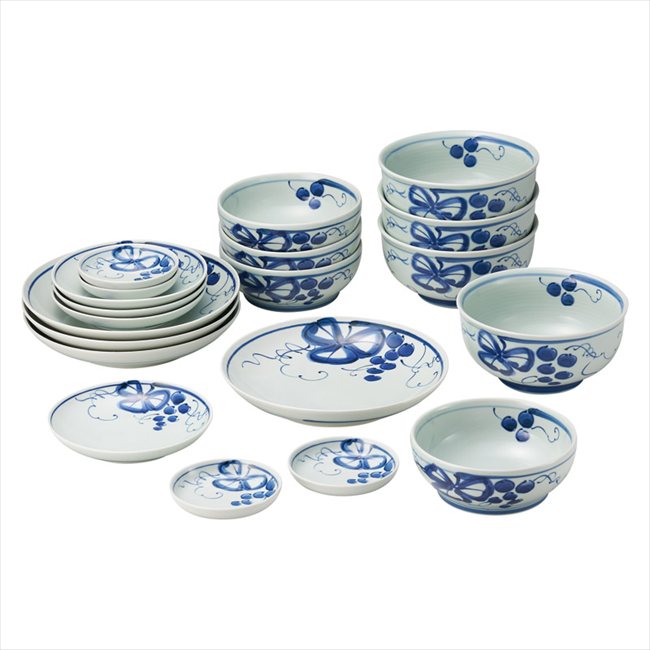 波佐見焼 古染青磁ぶどう絵 ホームセット20P 009-397M 内祝 内祝い お祝 御祝 記念品 出産内祝い プレゼント 快気祝い 粗供養 引出物