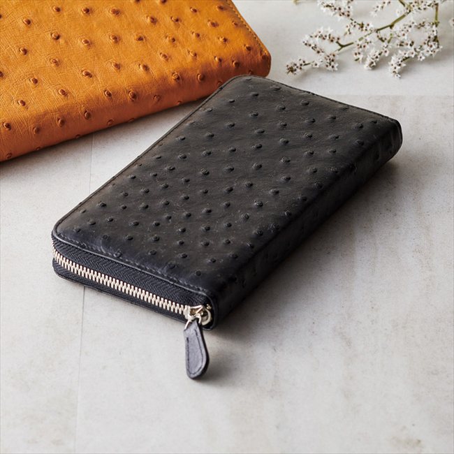 0 オストリッチラウンドファスナー長財布 ブラック S-NO153106BK 内祝 内祝い お祝 御祝 記念品 出産内祝い プレゼント 快気祝い 粗供養 引出物