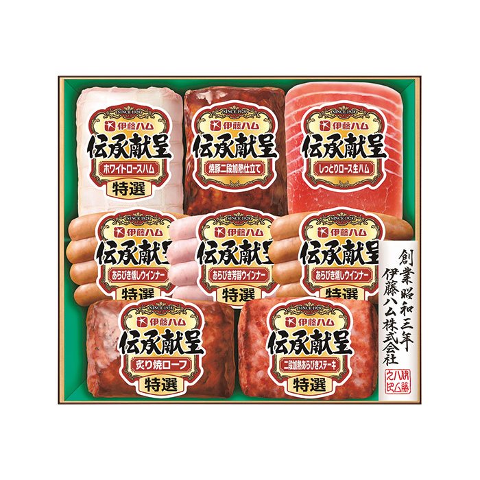 ■商品紹介：守り伝えられた伝統の技を用い丹念に造り上げました。バラエティに富んだおいしさを詰め合わせたギフトセットです。 ■商品内容：特選（ホワイトロースハム320g・炙り焼ローフ160g・二段加熱あらびきステーキ110g・あらびき芳醇ウインナー80g×各1・あらびき燻しウインナー80g×2）・焼豚二段加熱仕立て160g・しっとりロース生ハム45g×各1 ■商品サイズ(cm)：261×283×67 ■商品重量：1,250g ■賞味期限：賞味期限:冷蔵で45日 メーカー希望小売価格はメーカーカタログに基づいて掲載しています ■さまざまなギフトアイテムをご用意しております。 内祝　内祝い　お祝い返し　ウェディングギフト　ブライダルギフト　引き出物　引出物　結婚引き出物　結婚引出物　結婚内祝い　出産内祝い 命名内祝い　入園内祝い　入学内祝い　卒園内祝い　卒業内祝い　就職内祝い　新築内祝い　引越し内祝い　快気内祝い　開店内祝い　二次会 披露宴　お祝い　御祝　結婚式　結婚祝い　出産祝い　初節句　七五三　入園祝い　入学祝い　卒園祝い　卒業祝い　成人式　就職祝い　昇進祝い 新築祝い　上棟祝い　引っ越し祝い　引越し祝い　開店祝い　退職祝い　快気祝い　全快祝い　初老祝い　還暦祝い　古稀祝い　喜寿祝い　傘寿祝い 米寿祝い　卒寿祝い　白寿祝い　長寿祝い　金婚式　銀婚式　ダイヤモンド婚式　結婚記念日　ギフト　ギフトセット　セット　詰め合わせ　贈答品　お返し お礼　御礼　ごあいさつ　ご挨拶　御挨拶　プレゼント　お見舞い　お見舞御礼　お餞別　引越し　引越しご挨拶　記念日　誕生日　父の日　母の日　敬老の日 記念品　卒業記念品　定年退職記念品　ゴルフコンペ　コンペ景品　景品　賞品　粗品　お香典返し　香典返し　志　満中陰志　弔事　会葬御礼　法要 法要引き出物　法要引出物　法事　法事引き出物　法事引出物　忌明け　四十九日　七七日忌明け志　一周忌　三回忌　回忌法要　偲び草　粗供養　初盆 供物　お供え　お中元　御中元　お歳暮　御歳暮　お年賀　御年賀　残暑見舞い　年始挨拶　ボーリング大会　景品　レミパン　ゼリー　スターバックス 千疋屋　結婚式　そうめん　ローラアシュレイ　プリン　話題　ディズニー　カタログギフト　ティファール　ビタクラフト　ステンレスタンブラー　リラックマ のし無料　メッセージカード無料　ラッピング無料 ギフトにぴったりのアイテムをご紹介！ 贈り物に悩んでいる方へ、心温まるギフトアイテムを取り揃えました。高品質な食品、ふわふわのタオル、美しい食器、そしてセンスあふれる雑貨まで、幅広いラインナップであなたの大切な人への思いを伝えます。 特徴 高品質：厳選された素材と丁寧な製造工程で作られた商品ばかり。どれも長く愛用いただけます。 多用途：どんなシーンでも使える万能アイテムが揃っています。誕生日、結婚祝い、新築祝いなど、さまざまな場面に最適です。 デザイン：シンプルで洗練されたデザインから、カラフルで個性的なものまで、多彩なバリエーションをご用意。 お手頃価格：高品質ながら手ごろな価格で、コストパフォーマンスも抜群。 おすすめの用途とシーン 誕生日プレゼント：大切な人の特別な日を祝うために、実用的かつ心温まるギフトを。食品やタオルは、日常で役立つアイテムとして喜ばれます。 結婚祝い：新しい生活を始めるカップルに、美しい食器やおしゃれな雑貨を。幸せな家庭を築くお手伝いができます。 新築祝い：新しい家に引っ越した友人や家族へ、インテリアにぴったりの雑貨や実用的なタオルを。快適な生活をサポートします。 お返しギフト：感謝の気持ちを込めて、おしゃれで実用的なアイテムを。食品はもちろん、使い心地の良いタオルや美しい食器も喜ばれます。 季節の贈り物：お中元やお歳暮、季節の挨拶として、季節に合ったギフトを。夏には涼しげな雑貨、冬には温かみのあるタオルや食品が最適です。 贈る相手に合わせたおすすめ グルメな方へ：美味しい食品を贈れば、食卓が一層華やかに。特別な時間を演出します。 家庭的な方へ：ふわふわのタオルや使いやすい食器で、日常生活に彩りを。 オシャレな方へ：センスあふれる雑貨で、インテリアを一層魅力的に。 まとめ あなたの気持ちを込めたギフト選びをお手伝いします。どれも心を込めて選んだアイテムばかりです。大切な人への贈り物として、自信を持っておすすめします。 商品概要 [分類] 以下のような商品をお探しの方にオススメです。スイーツ スィーツ スウィーツ Sweets ケーキ お菓子 洋菓子 デザート おやつ 小腹対策 食品 食べ物 / チョコレートケーキ チョコレート ガトーショコラ チーズケーキ 生菓子 生ケーキ ベイクドチーズケーキ [評価・マスコミ] ランキング1位のおすすめ(お勧め オススメ) インスタ映え SNS 評判 今話題の人気商品 [サービス] 以下のサービスをご利用いだだけます。不可の場合あり。お取り寄せ 全国配送 全国発送 オーダー 注文 デリバリー 取寄せ 宅配 ネット通販 持ち運び可 / 送料無料 送料込み 無料ギフト対応 日持ち長い 長期保存 賞味期限が長い 名入れ 当日発送 お急ぎ便 即日配送 即日発送 翌日配送 翌日発送 前日に買う あす楽 明日楽 即納 翌日 あす着 明日届く 配送日指定可 冷凍保存可 冷凍保管 冷凍便 ギフトラッピング ギフト対応 予約 メッセージ付き 有料メッセージカード 有料お誕生日カード ホワイトデー当日お届け可能 [パッケージ] 　 以下のような包装でお届けします。詰め合わせ セット アソート 化粧箱入り ラッピング不要 個包装 小分け 手提げ袋（有償） 2重梱包 [デザイン] 以下のようなイメージをお求めの方におすすめです。お洒落 可愛い ゴージャス 高級感 プレミアム サプライズ感 美しい インパクト 面白い 珍しい 希少 驚き シンプル 上品 スタイリッシュ エレガント モダン [ご用途] 工夫次第で様々な用途でご利用いただけます。贈り物 プレゼント ギフト プチギフト 贈答品 お祝い 御祝い 退職祝い 内祝い 出産祝い 出産内祝い 入学祝い 卒業祝い ご褒美 手土産 お土産 お使い物 お返し お礼 ご挨拶 ご進物 お配り 配る ばらまき バレンタインデー バレンタインデイ ヴァレンタイン 友チョコ 義理チョコ 本命チョコ 逆チョコ バレンタインチョコ ホワイトデー ホワイトデイ ホワイトデーのお返し 七五三 ひな祭り こどもの日 ハロウィン クリスマス お中元 お年賀 ウインターギフト 御中元 御歳暮 サマーギフト 残暑見舞い お歳暮 母の日 父の日 敬老の日 敬老会記念品 敬老会 結婚祝い 結婚内祝い 結婚記念日 結婚式二次会 二次会のプチギフト 結婚披露宴の引き出物 引き菓子 ウエディングパーティー 成人祝い 長寿祝い 還暦祝い 古希祝い 古稀祝い 喜寿祝い 傘寿祝い 米寿祝い 卒寿祝い 白寿祝い 紀寿祝い 百寿祝い 成人式 セレモニー イベント 内祝い 快気祝い 快気内祝い 出産内祝い 出産祝い 記念日 お返し ご進物 御使い物 お礼 ご挨拶 御礼 ご祝儀 祝儀の品 お使い物 ノベルティー 粗品 景品 長寿 法事 法要 仏事 年忌法事 志 粗供養 供養返し 香典返し 満中陰志 御供え お供え 御供物 弔事 七五三 ひな祭り 入学祝い 卒業祝い 卒園祝い 退職祝い 入社祝い 成人式 成人式のお祝い 朝食 食事代わり ティータイム ブレイクタイム ホームパーティー クリスマスケーキ 誕生日プレゼント 誕生祝い バースデーケーキ 学校 会社 職場 法人 取引先 部活 イベント サークル 介護施設 [おすすめの方] 以下のような様々なお客様にお喜びいただいております。10代 20代 30代 40代 50代 60代 70代 80代 90代 100歳以上 お母さん お父さん ママ パパ 兄弟姉妹 彼氏 彼女 恋人 義理の母 叔父さん 親戚の お嬢さん 大家族 家族 赤ちゃん 祖父 祖母 叔父 叔母 孫 おじいちゃん おばあちゃん じいじ ばあば 夫 旦那 妻 奥様 お嫁さん 奥さん 親 両親 娘 同僚 友達 仲間 友人 親友 上司 部下 先輩 後輩 お世話になった方 恩師 先生 大人数 女友達 法人 女性 男性 大人 子ども 子供用 小学生 中学生 高校生 男の子 女の子 辛党 甘党 甘いものが苦手 高齢者 お年寄り [その他おすすめ] 以下のような商品に興味のある方にもオススメです。大量 大量購入 財布に優しい 大人数 業務用 大量スイーツ お試し コスパ良い /守り伝えられた伝統の技を用い丹念に造り上げました。バラエティに富んだおいしさを詰め合わせたギフトセットです。