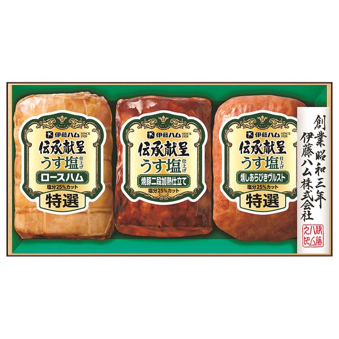 ■商品紹介：からだを想いおいしさはそのままで、塩分をおさえうす塩に仕上げました。 ■商品内容：特選（ロースハム360g・燻しあらびきヴルスト160g）・焼豚二段加熱仕立て160g×各1 ■商品サイズ(cm)：165×278×65 ■商品重量：840g ■賞味期限：賞味期限:冷蔵で50日 メーカー希望小売価格はメーカーカタログに基づいて掲載しています ■さまざまなギフトアイテムをご用意しております。 内祝　内祝い　お祝い返し　ウェディングギフト　ブライダルギフト　引き出物　引出物　結婚引き出物　結婚引出物　結婚内祝い　出産内祝い 命名内祝い　入園内祝い　入学内祝い　卒園内祝い　卒業内祝い　就職内祝い　新築内祝い　引越し内祝い　快気内祝い　開店内祝い　二次会 披露宴　お祝い　御祝　結婚式　結婚祝い　出産祝い　初節句　七五三　入園祝い　入学祝い　卒園祝い　卒業祝い　成人式　就職祝い　昇進祝い 新築祝い　上棟祝い　引っ越し祝い　引越し祝い　開店祝い　退職祝い　快気祝い　全快祝い　初老祝い　還暦祝い　古稀祝い　喜寿祝い　傘寿祝い 米寿祝い　卒寿祝い　白寿祝い　長寿祝い　金婚式　銀婚式　ダイヤモンド婚式　結婚記念日　ギフト　ギフトセット　セット　詰め合わせ　贈答品　お返し お礼　御礼　ごあいさつ　ご挨拶　御挨拶　プレゼント　お見舞い　お見舞御礼　お餞別　引越し　引越しご挨拶　記念日　誕生日　父の日　母の日　敬老の日 記念品　卒業記念品　定年退職記念品　ゴルフコンペ　コンペ景品　景品　賞品　粗品　お香典返し　香典返し　志　満中陰志　弔事　会葬御礼　法要 法要引き出物　法要引出物　法事　法事引き出物　法事引出物　忌明け　四十九日　七七日忌明け志　一周忌　三回忌　回忌法要　偲び草　粗供養　初盆 供物　お供え　お中元　御中元　お歳暮　御歳暮　お年賀　御年賀　残暑見舞い　年始挨拶　ボーリング大会　景品　レミパン　ゼリー　スターバックス 千疋屋　結婚式　そうめん　ローラアシュレイ　プリン　話題　ディズニー　カタログギフト　ティファール　ビタクラフト　ステンレスタンブラー　リラックマ のし無料　メッセージカード無料　ラッピング無料 ギフトにぴったりのアイテムをご紹介！ 贈り物に悩んでいる方へ、心温まるギフトアイテムを取り揃えました。高品質な食品、ふわふわのタオル、美しい食器、そしてセンスあふれる雑貨まで、幅広いラインナップであなたの大切な人への思いを伝えます。 特徴 高品質：厳選された素材と丁寧な製造工程で作られた商品ばかり。どれも長く愛用いただけます。 多用途：どんなシーンでも使える万能アイテムが揃っています。誕生日、結婚祝い、新築祝いなど、さまざまな場面に最適です。 デザイン：シンプルで洗練されたデザインから、カラフルで個性的なものまで、多彩なバリエーションをご用意。 お手頃価格：高品質ながら手ごろな価格で、コストパフォーマンスも抜群。 おすすめの用途とシーン 誕生日プレゼント：大切な人の特別な日を祝うために、実用的かつ心温まるギフトを。食品やタオルは、日常で役立つアイテムとして喜ばれます。 結婚祝い：新しい生活を始めるカップルに、美しい食器やおしゃれな雑貨を。幸せな家庭を築くお手伝いができます。 新築祝い：新しい家に引っ越した友人や家族へ、インテリアにぴったりの雑貨や実用的なタオルを。快適な生活をサポートします。 お返しギフト：感謝の気持ちを込めて、おしゃれで実用的なアイテムを。食品はもちろん、使い心地の良いタオルや美しい食器も喜ばれます。 季節の贈り物：お中元やお歳暮、季節の挨拶として、季節に合ったギフトを。夏には涼しげな雑貨、冬には温かみのあるタオルや食品が最適です。 贈る相手に合わせたおすすめ グルメな方へ：美味しい食品を贈れば、食卓が一層華やかに。特別な時間を演出します。 家庭的な方へ：ふわふわのタオルや使いやすい食器で、日常生活に彩りを。 オシャレな方へ：センスあふれる雑貨で、インテリアを一層魅力的に。 まとめ あなたの気持ちを込めたギフト選びをお手伝いします。どれも心を込めて選んだアイテムばかりです。大切な人への贈り物として、自信を持っておすすめします。 商品概要 [分類] 以下のような商品をお探しの方にオススメです。スイーツ スィーツ スウィーツ Sweets ケーキ お菓子 洋菓子 デザート おやつ 小腹対策 食品 食べ物 / チョコレートケーキ チョコレート ガトーショコラ チーズケーキ 生菓子 生ケーキ ベイクドチーズケーキ [評価・マスコミ] ランキング1位のおすすめ(お勧め オススメ) インスタ映え SNS 評判 今話題の人気商品 [サービス] 以下のサービスをご利用いだだけます。不可の場合あり。お取り寄せ 全国配送 全国発送 オーダー 注文 デリバリー 取寄せ 宅配 ネット通販 持ち運び可 / 送料無料 送料込み 無料ギフト対応 日持ち長い 長期保存 賞味期限が長い 名入れ 当日発送 お急ぎ便 即日配送 即日発送 翌日配送 翌日発送 前日に買う あす楽 明日楽 即納 翌日 あす着 明日届く 配送日指定可 冷凍保存可 冷凍保管 冷凍便 ギフトラッピング ギフト対応 予約 メッセージ付き 有料メッセージカード 有料お誕生日カード ホワイトデー当日お届け可能 [パッケージ] 　 以下のような包装でお届けします。詰め合わせ セット アソート 化粧箱入り ラッピング不要 個包装 小分け 手提げ袋（有償） 2重梱包 [デザイン] 以下のようなイメージをお求めの方におすすめです。お洒落 可愛い ゴージャス 高級感 プレミアム サプライズ感 美しい インパクト 面白い 珍しい 希少 驚き シンプル 上品 スタイリッシュ エレガント モダン [ご用途] 工夫次第で様々な用途でご利用いただけます。贈り物 プレゼント ギフト プチギフト 贈答品 お祝い 御祝い 退職祝い 内祝い 出産祝い 出産内祝い 入学祝い 卒業祝い ご褒美 手土産 お土産 お使い物 お返し お礼 ご挨拶 ご進物 お配り 配る ばらまき バレンタインデー バレンタインデイ ヴァレンタイン 友チョコ 義理チョコ 本命チョコ 逆チョコ バレンタインチョコ ホワイトデー ホワイトデイ ホワイトデーのお返し 七五三 ひな祭り こどもの日 ハロウィン クリスマス お中元 お年賀 ウインターギフト 御中元 御歳暮 サマーギフト 残暑見舞い お歳暮 母の日 父の日 敬老の日 敬老会記念品 敬老会 結婚祝い 結婚内祝い 結婚記念日 結婚式二次会 二次会のプチギフト 結婚披露宴の引き出物 引き菓子 ウエディングパーティー 成人祝い 長寿祝い 還暦祝い 古希祝い 古稀祝い 喜寿祝い 傘寿祝い 米寿祝い 卒寿祝い 白寿祝い 紀寿祝い 百寿祝い 成人式 セレモニー イベント 内祝い 快気祝い 快気内祝い 出産内祝い 出産祝い 記念日 お返し ご進物 御使い物 お礼 ご挨拶 御礼 ご祝儀 祝儀の品 お使い物 ノベルティー 粗品 景品 長寿 法事 法要 仏事 年忌法事 志 粗供養 供養返し 香典返し 満中陰志 御供え お供え 御供物 弔事 七五三 ひな祭り 入学祝い 卒業祝い 卒園祝い 退職祝い 入社祝い 成人式 成人式のお祝い 朝食 食事代わり ティータイム ブレイクタイム ホームパーティー クリスマスケーキ 誕生日プレゼント 誕生祝い バースデーケーキ 学校 会社 職場 法人 取引先 部活 イベント サークル 介護施設 [おすすめの方] 以下のような様々なお客様にお喜びいただいております。10代 20代 30代 40代 50代 60代 70代 80代 90代 100歳以上 お母さん お父さん ママ パパ 兄弟姉妹 彼氏 彼女 恋人 義理の母 叔父さん 親戚の お嬢さん 大家族 家族 赤ちゃん 祖父 祖母 叔父 叔母 孫 おじいちゃん おばあちゃん じいじ ばあば 夫 旦那 妻 奥様 お嫁さん 奥さん 親 両親 娘 同僚 友達 仲間 友人 親友 上司 部下 先輩 後輩 お世話になった方 恩師 先生 大人数 女友達 法人 女性 男性 大人 子ども 子供用 小学生 中学生 高校生 男の子 女の子 辛党 甘党 甘いものが苦手 高齢者 お年寄り [その他おすすめ] 以下のような商品に興味のある方にもオススメです。大量 大量購入 財布に優しい 大人数 業務用 大量スイーツ お試し コスパ良い /からだを想いおいしさはそのままで、塩分をおさえうす塩に仕上げました。