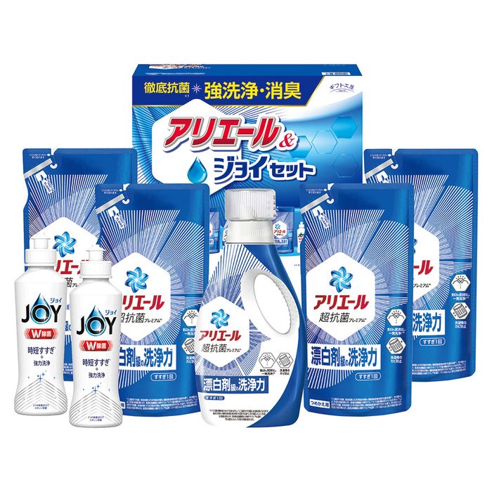 ■商品紹介：菌を寄せ付けないクリーンギフト。抗菌力・洗浄力に優れたアリエールとダブル除菌のジョイをセットしました。 ■商品内容：P&Gアリエールジェル720g×1・P&Gアリエールジェル（詰替）405g×4・P&G除菌ジョイ170?×2 ■商品サイズ(cm)：280×325×142 ■商品重量：3,310g ■賞味期限： メーカー希望小売価格はメーカーカタログに基づいて掲載しています ■さまざまなギフトアイテムをご用意しております。 内祝　内祝い　お祝い返し　ウェディングギフト　ブライダルギフト　引き出物　引出物　結婚引き出物　結婚引出物　結婚内祝い　出産内祝い 命名内祝い　入園内祝い　入学内祝い　卒園内祝い　卒業内祝い　就職内祝い　新築内祝い　引越し内祝い　快気内祝い　開店内祝い　二次会 披露宴　お祝い　御祝　結婚式　結婚祝い　出産祝い　初節句　七五三　入園祝い　入学祝い　卒園祝い　卒業祝い　成人式　就職祝い　昇進祝い 新築祝い　上棟祝い　引っ越し祝い　引越し祝い　開店祝い　退職祝い　快気祝い　全快祝い　初老祝い　還暦祝い　古稀祝い　喜寿祝い　傘寿祝い 米寿祝い　卒寿祝い　白寿祝い　長寿祝い　金婚式　銀婚式　ダイヤモンド婚式　結婚記念日　ギフト　ギフトセット　セット　詰め合わせ　贈答品　お返し お礼　御礼　ごあいさつ　ご挨拶　御挨拶　プレゼント　お見舞い　お見舞御礼　お餞別　引越し　引越しご挨拶　記念日　誕生日　父の日　母の日　敬老の日 記念品　卒業記念品　定年退職記念品　ゴルフコンペ　コンペ景品　景品　賞品　粗品　お香典返し　香典返し　志　満中陰志　弔事　会葬御礼　法要 法要引き出物　法要引出物　法事　法事引き出物　法事引出物　忌明け　四十九日　七七日忌明け志　一周忌　三回忌　回忌法要　偲び草　粗供養　初盆 供物　お供え　お中元　御中元　お歳暮　御歳暮　お年賀　御年賀　残暑見舞い　年始挨拶　ボーリング大会　景品　レミパン　ゼリー　スターバックス 千疋屋　結婚式　そうめん　ローラアシュレイ　プリン　話題　ディズニー　カタログギフト　ティファール　ビタクラフト　ステンレスタンブラー　リラックマ のし無料　メッセージカード無料　ラッピング無料 ギフトにぴったりのアイテムをご紹介！ 贈り物に悩んでいる方へ、心温まるギフトアイテムを取り揃えました。高品質な食品、ふわふわのタオル、美しい食器、そしてセンスあふれる雑貨まで、幅広いラインナップであなたの大切な人への思いを伝えます。 特徴 高品質：厳選された素材と丁寧な製造工程で作られた商品ばかり。どれも長く愛用いただけます。 多用途：どんなシーンでも使える万能アイテムが揃っています。誕生日、結婚祝い、新築祝いなど、さまざまな場面に最適です。 デザイン：シンプルで洗練されたデザインから、カラフルで個性的なものまで、多彩なバリエーションをご用意。 お手頃価格：高品質ながら手ごろな価格で、コストパフォーマンスも抜群。 おすすめの用途とシーン 誕生日プレゼント：大切な人の特別な日を祝うために、実用的かつ心温まるギフトを。食品やタオルは、日常で役立つアイテムとして喜ばれます。 結婚祝い：新しい生活を始めるカップルに、美しい食器やおしゃれな雑貨を。幸せな家庭を築くお手伝いができます。 新築祝い：新しい家に引っ越した友人や家族へ、インテリアにぴったりの雑貨や実用的なタオルを。快適な生活をサポートします。 お返しギフト：感謝の気持ちを込めて、おしゃれで実用的なアイテムを。食品はもちろん、使い心地の良いタオルや美しい食器も喜ばれます。 季節の贈り物：お中元やお歳暮、季節の挨拶として、季節に合ったギフトを。夏には涼しげな雑貨、冬には温かみのあるタオルや食品が最適です。 贈る相手に合わせたおすすめ グルメな方へ：美味しい食品を贈れば、食卓が一層華やかに。特別な時間を演出します。 家庭的な方へ：ふわふわのタオルや使いやすい食器で、日常生活に彩りを。 オシャレな方へ：センスあふれる雑貨で、インテリアを一層魅力的に。 まとめ あなたの気持ちを込めたギフト選びをお手伝いします。どれも心を込めて選んだアイテムばかりです。大切な人への贈り物として、自信を持っておすすめします。 商品概要 [分類] 以下のような商品をお探しの方にオススメです。スイーツ スィーツ スウィーツ Sweets ケーキ お菓子 洋菓子 デザート おやつ 小腹対策 食品 食べ物 / チョコレートケーキ チョコレート ガトーショコラ チーズケーキ 生菓子 生ケーキ ベイクドチーズケーキ [評価・マスコミ] ランキング1位のおすすめ(お勧め オススメ) インスタ映え SNS 評判 今話題の人気商品 [サービス] 以下のサービスをご利用いだだけます。不可の場合あり。お取り寄せ 全国配送 全国発送 オーダー 注文 デリバリー 取寄せ 宅配 ネット通販 持ち運び可 / 送料無料 送料込み 無料ギフト対応 日持ち長い 長期保存 賞味期限が長い 名入れ 当日発送 お急ぎ便 即日配送 即日発送 翌日配送 翌日発送 前日に買う あす楽 明日楽 即納 翌日 あす着 明日届く 配送日指定可 冷凍保存可 冷凍保管 冷凍便 ギフトラッピング ギフト対応 予約 メッセージ付き 有料メッセージカード 有料お誕生日カード ホワイトデー当日お届け可能 [パッケージ] 　 以下のような包装でお届けします。詰め合わせ セット アソート 化粧箱入り ラッピング不要 個包装 小分け 手提げ袋（有償） 2重梱包 [デザイン] 以下のようなイメージをお求めの方におすすめです。お洒落 可愛い ゴージャス 高級感 プレミアム サプライズ感 美しい インパクト 面白い 珍しい 希少 驚き シンプル 上品 スタイリッシュ エレガント モダン [ご用途] 工夫次第で様々な用途でご利用いただけます。贈り物 プレゼント ギフト プチギフト 贈答品 お祝い 御祝い 退職祝い 内祝い 出産祝い 出産内祝い 入学祝い 卒業祝い ご褒美 手土産 お土産 お使い物 お返し お礼 ご挨拶 ご進物 お配り 配る ばらまき バレンタインデー バレンタインデイ ヴァレンタイン 友チョコ 義理チョコ 本命チョコ 逆チョコ バレンタインチョコ ホワイトデー ホワイトデイ ホワイトデーのお返し 七五三 ひな祭り こどもの日 ハロウィン クリスマス お中元 お年賀 ウインターギフト 御中元 御歳暮 サマーギフト 残暑見舞い お歳暮 母の日 父の日 敬老の日 敬老会記念品 敬老会 結婚祝い 結婚内祝い 結婚記念日 結婚式二次会 二次会のプチギフト 結婚披露宴の引き出物 引き菓子 ウエディングパーティー 成人祝い 長寿祝い 還暦祝い 古希祝い 古稀祝い 喜寿祝い 傘寿祝い 米寿祝い 卒寿祝い 白寿祝い 紀寿祝い 百寿祝い 成人式 セレモニー イベント 内祝い 快気祝い 快気内祝い 出産内祝い 出産祝い 記念日 お返し ご進物 御使い物 お礼 ご挨拶 御礼 ご祝儀 祝儀の品 お使い物 ノベルティー 粗品 景品 長寿 法事 法要 仏事 年忌法事 志 粗供養 供養返し 香典返し 満中陰志 御供え お供え 御供物 弔事 七五三 ひな祭り 入学祝い 卒業祝い 卒園祝い 退職祝い 入社祝い 成人式 成人式のお祝い 朝食 食事代わり ティータイム ブレイクタイム ホームパーティー クリスマスケーキ 誕生日プレゼント 誕生祝い バースデーケーキ 学校 会社 職場 法人 取引先 部活 イベント サークル 介護施設 [おすすめの方] 以下のような様々なお客様にお喜びいただいております。10代 20代 30代 40代 50代 60代 70代 80代 90代 100歳以上 お母さん お父さん ママ パパ 兄弟姉妹 彼氏 彼女 恋人 義理の母 叔父さん 親戚の お嬢さん 大家族 家族 赤ちゃん 祖父 祖母 叔父 叔母 孫 おじいちゃん おばあちゃん じいじ ばあば 夫 旦那 妻 奥様 お嫁さん 奥さん 親 両親 娘 同僚 友達 仲間 友人 親友 上司 部下 先輩 後輩 お世話になった方 恩師 先生 大人数 女友達 法人 女性 男性 大人 子ども 子供用 小学生 中学生 高校生 男の子 女の子 辛党 甘党 甘いものが苦手 高齢者 お年寄り [その他おすすめ] 以下のような商品に興味のある方にもオススメです。大量 大量購入 財布に優しい 大人数 業務用 大量スイーツ お試し コスパ良い /菌を寄せ付けないクリーンギフト。抗菌力・洗浄力に優れたアリエールとダブル除菌のジョイをセットしました。