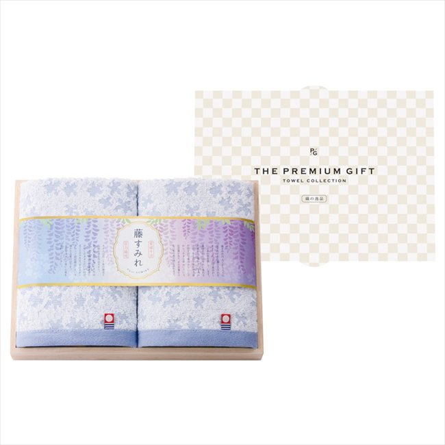■商品紹介：上品と奥ゆかしさを兼ね備え日本の美しさを彩った木箱入り今治タオル やさしさという花言葉の藤は、「長寿」や「子孫繁栄」などの意味を持つどんなシーンにも合う花です。ちいさな幸せという花言葉のすみれは、西洋では三大美のひとつとも言われ...