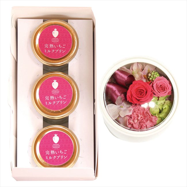 樂天商城 - 完熟いちご菓子研究所 母の日 完熟いちごミルクプリン＆プリザーブドフラワー KJ-MPR3PRZ ※お届け日5/8〜10※日付指定不可 送料無料 母の日 父の日 ギフト お取り寄せ スイーツ