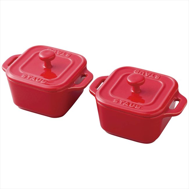 ストウブ 父の日 スクエアココットペア チェリー 40511-098-0(チェリー) ※お届け日6/19～21※日付指定不可 送料無料 母の日 父の日 ギフト お取り寄せ スイーツ