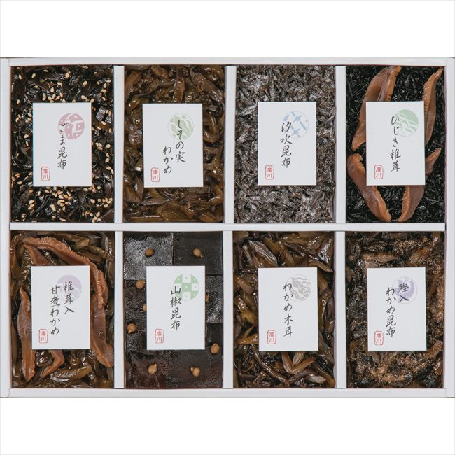 ■セット内容：ごま昆布45g・しその実わかめ45g・汐吹昆布20g・山椒昆布45g・ひじき椎茸45g・椎茸入甘煮わかめ45g・鰹入わかめ昆布50g・わかめ木耳50g×各1 メーカー希望小売価格はメーカーカタログに基づいて掲載しています ■さまざまなギフトアイテムをご用意しております。 内祝　内祝い　お祝い返し　ウェディングギフト　ブライダルギフト　引き出物　引出物　結婚引き出物　結婚引出物　結婚内祝い　出産内祝い命名内祝い　入園内祝い　入学内祝い　卒園内祝い　卒業内祝い　就職内祝い　新築内祝い　引越し内祝い　快気内祝い　開店内祝い　二次会披露宴　お祝い　御祝　結婚式　結婚祝い　出産祝い　初節句　七五三　入園祝い　入学祝い　卒園祝い　卒業祝い　成人式　就職祝い　昇進祝い新築祝い　上棟祝い　引っ越し祝い　引越し祝い　開店祝い　退職祝い　快気祝い　全快祝い　初老祝い　還暦祝い　古稀祝い　喜寿祝い　傘寿祝い米寿祝い　卒寿祝い　白寿祝い　長寿祝い　金婚式　銀婚式　ダイヤモンド婚式　結婚記念日　ギフト　ギフトセット　セット　詰め合わせ　贈答品　お返しお礼　御礼　ごあいさつ　ご挨拶　御挨拶　プレゼント　お見舞い　お見舞御礼　お餞別　引越し　引越しご挨拶　記念日　誕生日　父の日　母の日　敬老の日記念品　卒業記念品　定年退職記念品　ゴルフコンペ　コンペ景品　景品　賞品　粗品　お香典返し　香典返し　志　満中陰志　弔事　会葬御礼　法要法要引き出物　法要引出物　法事　法事引き出物　法事引出物　忌明け　四十九日　七七日忌明け志　一周忌　三回忌　回忌法要　偲び草　粗供養　初盆供物　お供え　お中元　御中元　お歳暮　御歳暮　お年賀　御年賀　残暑見舞い　年始挨拶　ボーリング大会　景品　レミパン　ゼリー　スターバックス千疋屋　結婚式　そうめん　ローラアシュレイ　プリン　話題　ディズニー　カタログギフト　ティファール　ビタクラフト　ステンレスタンブラー　リラックマのし無料　メッセージカード無料　ラッピング無料 ギフトにぴったりのアイテムをご紹介！贈り物に悩んでいる方へ、心温まるギフトアイテムを取り揃えました。高品質な食品、ふわふわのタオル、美しい食器、そしてセンスあふれる雑貨まで、幅広いラインナップであなたの大切な人への思いを伝えます。 特徴 高品質：厳選された素材と丁寧な製造工程で作られた商品ばかり。どれも長く愛用いただけます。 多用途：どんなシーンでも使える万能アイテムが揃っています。誕生日、結婚祝い、新築祝いなど、さまざまな場面に最適です。 デザイン：シンプルで洗練されたデザインから、カラフルで個性的なものまで、多彩なバリエーションをご用意。 お手頃価格：高品質ながら手ごろな価格で、コストパフォーマンスも抜群。おすすめの用途とシーン 誕生日プレゼント：大切な人の特別な日を祝うために、実用的かつ心温まるギフトを。食品やタオルは、日常で役立つアイテムとして喜ばれます。 結婚祝い：新しい生活を始めるカップルに、美しい食器やおしゃれな雑貨を。幸せな家庭を築くお手伝いができます。 新築祝い：新しい家に引っ越した友人や家族へ、インテリアにぴったりの雑貨や実用的なタオルを。快適な生活をサポートします。 お返しギフト：感謝の気持ちを込めて、おしゃれで実用的なアイテムを。食品はもちろん、使い心地の良いタオルや美しい食器も喜ばれます。 季節の贈り物：お中元やお歳暮、季節の挨拶として、季節に合ったギフトを。夏には涼しげな雑貨、冬には温かみのあるタオルや食品が最適です。 贈る相手に合わせたおすすめ グルメな方へ：美味しい食品を贈れば、食卓が一層華やかに。特別な時間を演出します。 家庭的な方へ：ふわふわのタオルや使いやすい食器で、日常生活に彩りを。 オシャレな方へ：センスあふれる雑貨で、インテリアを一層魅力的に。 まとめ あなたの気持ちを込めたギフト選びをお手伝いします。どれも心を込めて選んだアイテムばかりです。大切な人への贈り物として、自信を持っておすすめします。 商品概要 [分類] 以下のような商品をお探しの方にオススメです。スイーツ スィーツ スウィーツ Sweets ケーキ お菓子 洋菓子 デザート おやつ 小腹対策 食品 食べ物 / チョコレートケーキ チョコレート ガトーショコラ チーズケーキ 生菓子 生ケーキ ベイクドチーズケーキ [評価・マスコミ] ランキング1位のおすすめ(お勧め オススメ) インスタ映え SNS 評判 今話題の人気商品 [サービス] 以下のサービスをご利用いだだけます。不可の場合あり。お取り寄せ 全国配送 全国発送 オーダー 注文 デリバリー 取寄せ 宅配 ネット通販 持ち運び可 / 送料無料 送料込み 無料ギフト対応 日持ち長い 長期保存 賞味期限が長い 名入れ 当日発送 お急ぎ便 即日配送 即日発送 翌日配送 翌日発送 前日に買う あす楽 明日楽 即納 翌日 あす着 明日届く 配送日指定可 冷凍保存可 冷凍保管 冷凍便 ギフトラッピング ギフト対応 予約 メッセージ付き 有料メッセージカード 有料お誕生日カード ホワイトデー当日お届け可能 [パッケージ] 　 以下のような包装でお届けします。詰め合わせ セット アソート 化粧箱入り ラッピング不要 個包装 小分け 手提げ袋（有償） 2重梱包 [デザイン] 以下のようなイメージをお求めの方におすすめです。お洒落 可愛い ゴージャス 高級感 プレミアム サプライズ感 美しい インパクト 面白い 珍しい 希少 驚き シンプル 上品 スタイリッシュ エレガント モダン [ご用途] 工夫次第で様々な用途でご利用いただけます。贈り物 プレゼント ギフト プチギフト 贈答品 お祝い 御祝い 退職祝い 内祝い 出産祝い 出産内祝い 入学祝い 卒業祝い ご褒美 手土産 お土産 お使い物 お返し お礼 ご挨拶 ご進物 お配り 配る ばらまき バレンタインデー バレンタインデイ ヴァレンタイン 友チョコ 義理チョコ 本命チョコ 逆チョコ バレンタインチョコ ホワイトデー ホワイトデイ ホワイトデーのお返し 七五三 ひな祭り こどもの日 ハロウィン クリスマス お中元 お年賀 ウインターギフト 御中元 御歳暮 サマーギフト 残暑見舞い お歳暮 母の日 父の日 敬老の日 敬老会記念品 敬老会 結婚祝い 結婚内祝い 結婚記念日 結婚式二次会 二次会のプチギフト 結婚披露宴の引き出物 引き菓子 ウエディングパーティー 成人祝い 長寿祝い 還暦祝い 古希祝い 古稀祝い 喜寿祝い 傘寿祝い 米寿祝い 卒寿祝い 白寿祝い 紀寿祝い 百寿祝い 成人式 セレモニー イベント 内祝い 快気祝い 快気内祝い 出産内祝い 出産祝い 記念日 お返し ご進物 御使い物 お礼 ご挨拶 御礼 ご祝儀 祝儀の品 お使い物 ノベルティー 粗品 景品 長寿 法事 法要 仏事 年忌法事 志 粗供養 供養返し 香典返し 満中陰志 御供え お供え 御供物 弔事 七五三 ひな祭り 入学祝い 卒業祝い 卒園祝い 退職祝い 入社祝い 成人式 成人式のお祝い 朝食 食事代わり ティータイム ブレイクタイム ホームパーティー クリスマスケーキ 誕生日プレゼント 誕生祝い バースデーケーキ 学校 会社 職場 法人 取引先 部活 イベント サークル 介護施設 [おすすめの方] 以下のような様々なお客様にお喜びいただいております。10代 20代 30代 40代 50代 60代 70代 80代 90代 100歳以上 お母さん お父さん ママ パパ 兄弟姉妹 彼氏 彼女 恋人 義理の母 叔父さん 親戚の お嬢さん 大家族 家族 赤ちゃん 祖父 祖母 叔父 叔母 孫 おじいちゃん おばあちゃん じいじ ばあば 夫 旦那 妻 奥様 お嫁さん 奥さん 親 両親 娘 同僚 友達 仲間 友人 親友 上司 部下 先輩 後輩 お世話になった方 恩師 先生 大人数 女友達 法人 女性 男性 大人 子ども 子供用 小学生 中学生 高校生 男の子 女の子 辛党 甘党 甘いものが苦手 高齢者 お年寄り [その他おすすめ] 以下のような商品に興味のある方にもオススメです。大量 大量購入 財布に優しい 大人数 業務用 大量スイーツ お試し コスパ良い /とっておきのギフトを贈る。ギフト専門店のおすすめ商品です