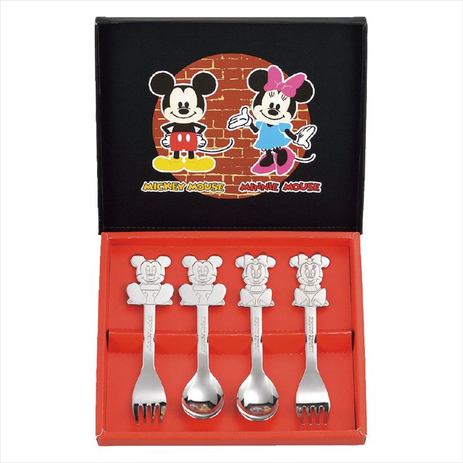 ミッキー＆ミニー ステンレス・スプーン＆フォーク4pc MM-152R 景品 記念品 粗品 ノベルティ 名入れ 御挨拶 ご挨拶