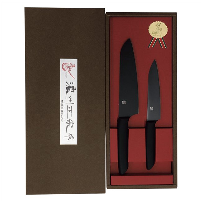 濃州正宗作 ブラックキッチンナイフ2点セット HG3602 景品 記念品 粗品 ノベルティ 名入れ 御挨拶 ご挨拶