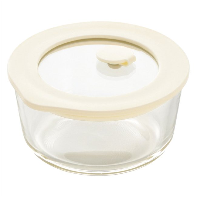 電子レンジ対応NEWグラスコンテナ（クリーム）270ml YJ3858 景品 記念品 粗品 ノベルティ 名入れ 御挨拶 ご挨拶