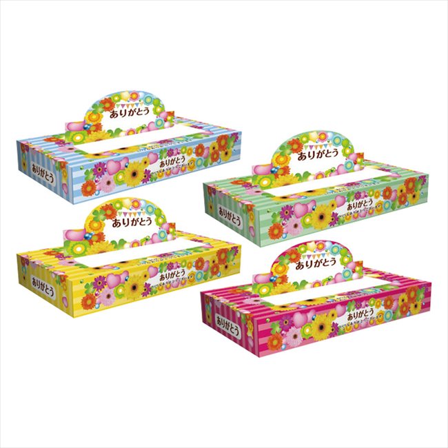 ありがとうポップアップティッシュ 40W 指定不可 景品 記念品 粗品 ノベルティ 名入れ 御挨拶 ご挨拶