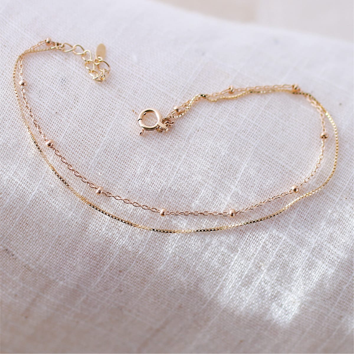 ブレスレット 2連 ステーションチェーンベネチアンチェーン プラチナ Pt850 アジャスター付き シンプル 華奢 重ね着け 品質保証書 金属アレルギー 日本製...