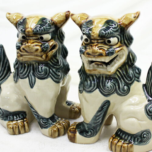 シーサー 琉球焼き 立ち横向き（大）　/朝日陶器 やちむん つやつや 沖縄お土産 シーサー 玄関 置物 屋外 魔除け ペア 守り神シーサー【FS】 2