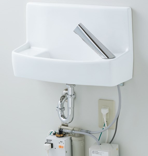 【YL-A74TW2A】　LIXIL・リクシル　トイレ用手洗器　温水自動水栓（100V）　水石けん入れ付タイプ　壁給水・床排水　アクアセラミック　INAX【純正品】