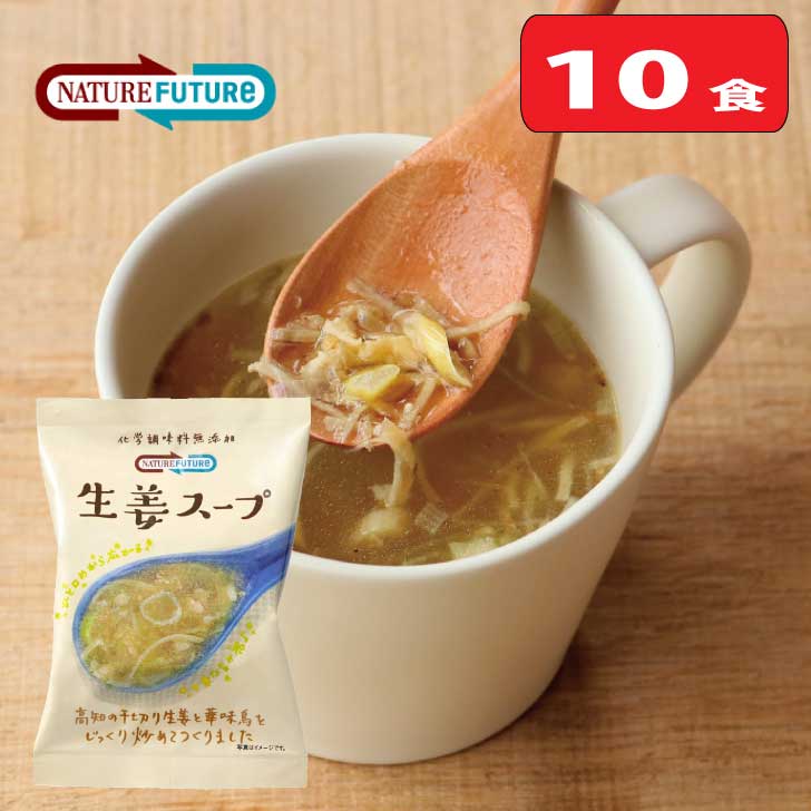 【10食入】生姜スープ 【コスモス食品】【Nature Future】/ 化学調味料無添加/ショウガ/しょうが 高知県産 2種類の生姜 国産白ねぎ 九州産銘柄鶏 華味鳥 