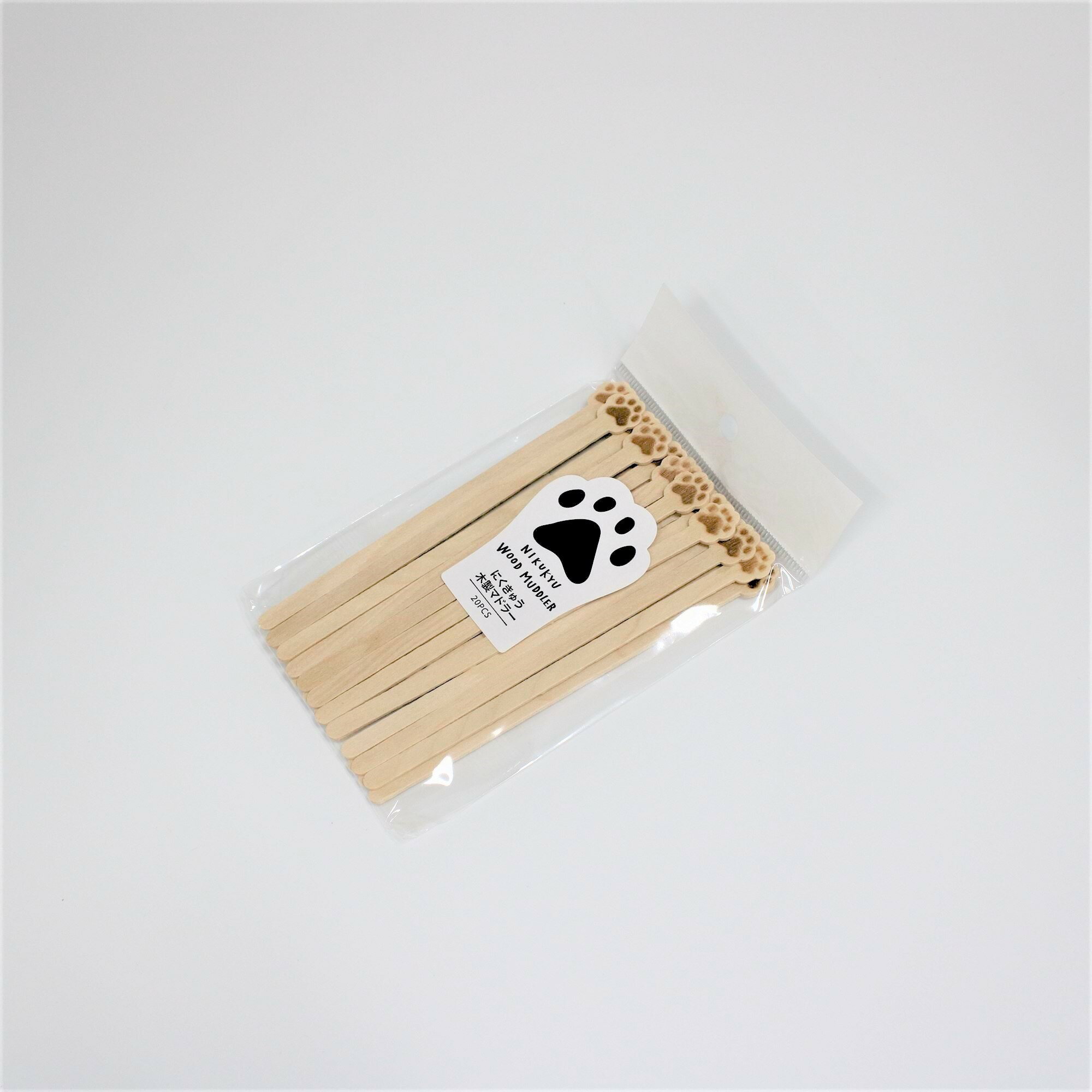 マドラー 木製 肉球デザイン 13cm 20本入り K-4279 カフェ パーティー 女子会 天然木 使い捨て