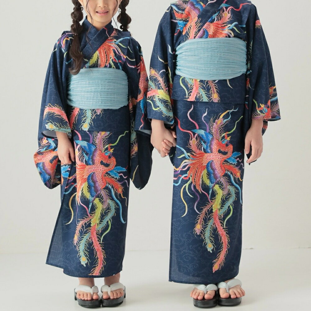 九谷焼作家が描く文様 キッズ浴衣・帯セット【KUTANI×KIMONO クタニキモノ】鳳凰11...