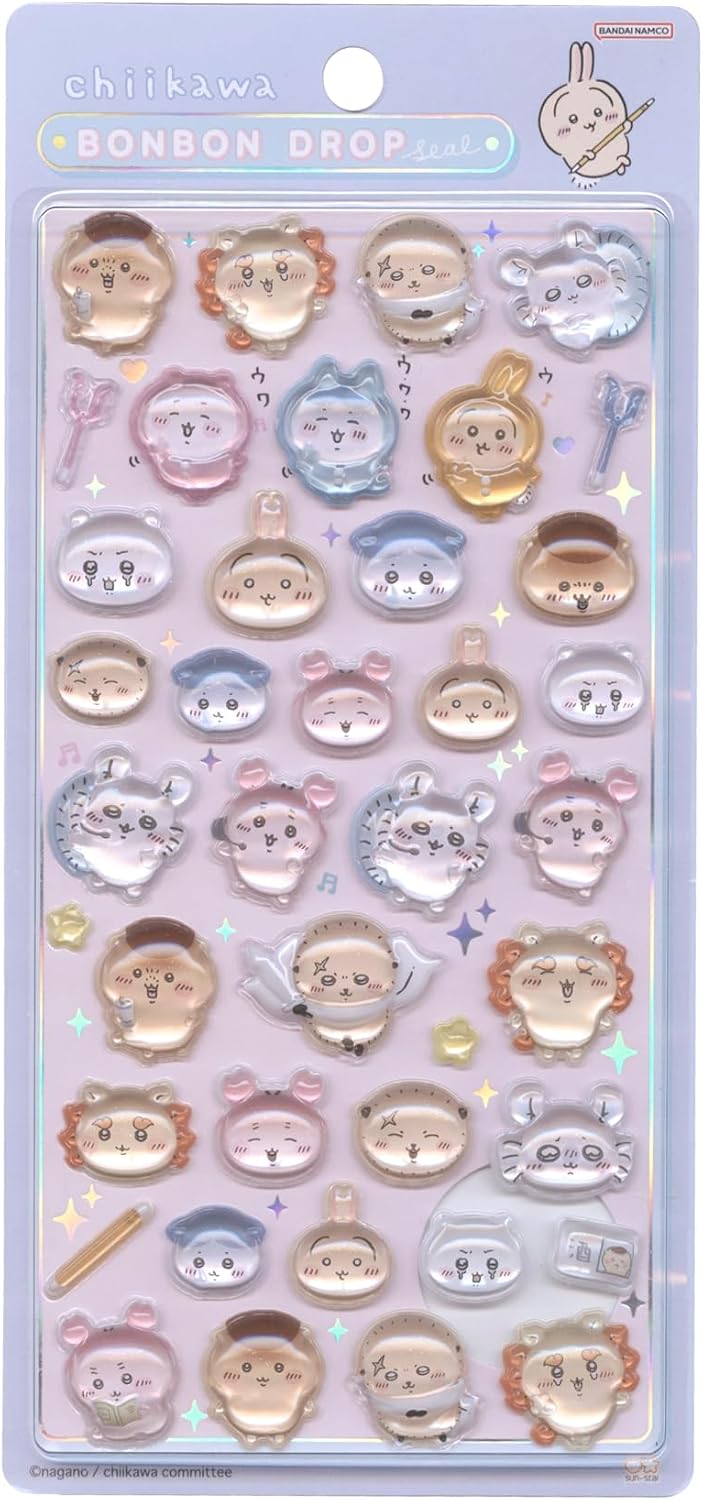【正規品】ボンボンドロップシール　ちいかわ　みんな　ポーズ　ぷっくりつやつやの立体感が可愛いシール　W95×H170×D5ミリ