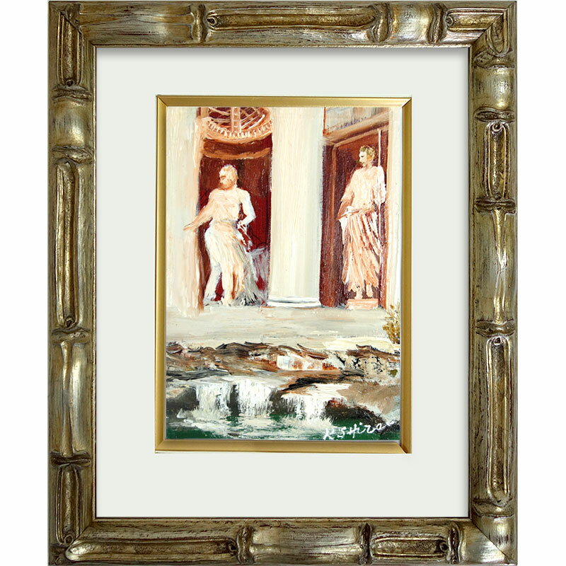 油彩画 0号相当 白尾健一 「無題」 真筆 画寸190x140mm 額入り ギリシャ彫刻 風景画 コントラポスト 小..