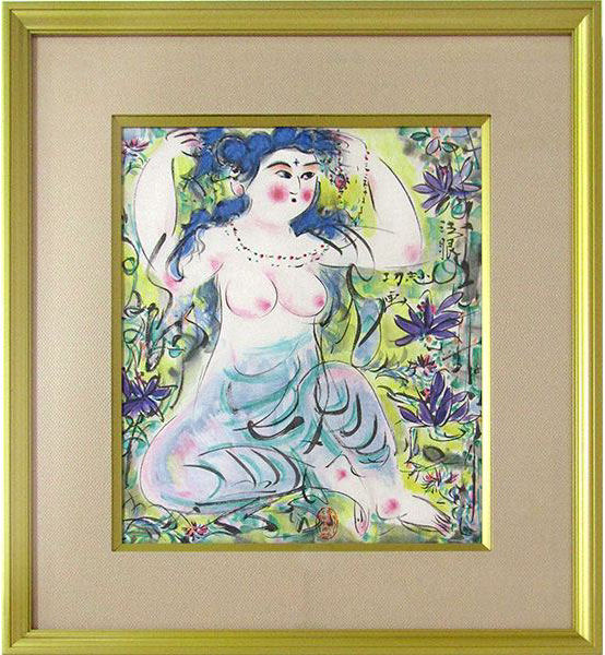 棟方志功 「御妃尊図」 リトグラフ　額付き　美品　棟方板画館／監修　額裏に証明書貼り付け　板画　仏画　おんひそんずのサムネイル