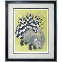 ★ 版画 河嶋淳司 「ヤマアラシ」 リトグラフ 額付き 作家直筆サインあり 限定200部 山荒 とげとげ アニマル 動物画 日本画 琳派 河島 川島