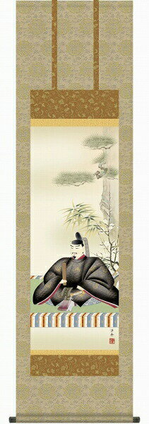 Rakuten - 掛軸 小野洋舟 「天神」 尺三立（約44.5x164cm）高精彩工芸画+手彩 KZ1MC4-027 掛け軸 人物 新品 表装済 人物画 菅原道真 松竹梅 天満宮 慶祝