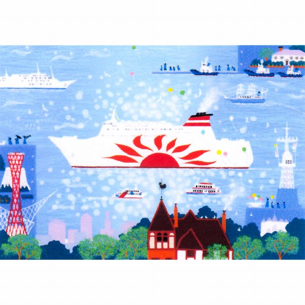 【熨斗ラッピング無料】吉岡浩太郎 『希望の港街B』 シルクスクリーン 額入り 新品 作者直筆サイン入り 風景画 神戸港 さんふらわあ フェリー 青 輝く海 三々 ヨコ 【YK33-35】★