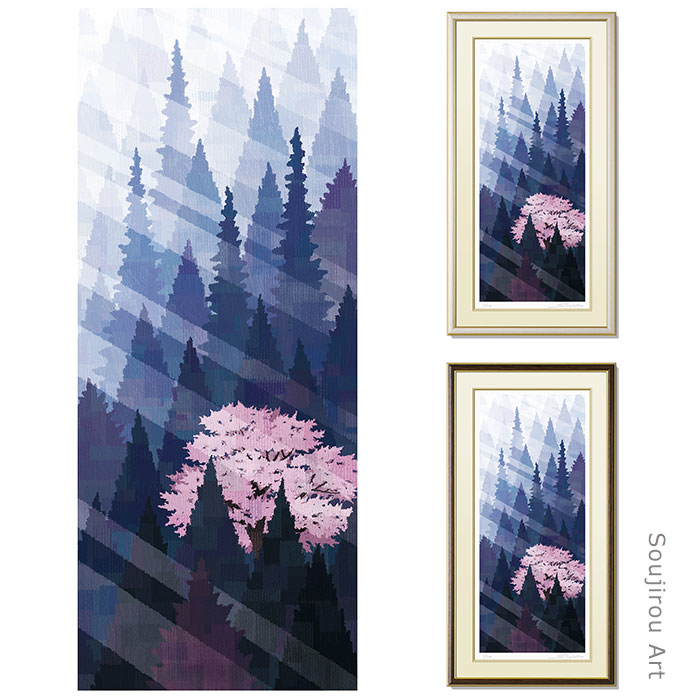 ■　Soujirou Art 【作家コメント】秋冬の朝のような空気感の中に凛と佇む一本桜、我は此処にあり。 作家名／ Soujirou 藤谷壮仁郎 作品名／ 一本桜 技　法／ ジークレー版画 エディション番号／　あり　限定100部　番号はそれぞれ異なります 絵　寸／　58.5×24.0（cm） 額外寸／　72.0×37.0（cm） 重量／　約2（kg） 作品の状態／新品、額・箱付き、直筆サインとエディション番号あり。 付属品／　掛け紐・壁掛け用金具 額縁の前面は透明アクリル板 熨斗・ラッピングを無料にて承ります。 Soujirou 藤谷壮仁郎（画家／イラストレーター） 商業広告イラストレーションの世界で35 年〜 商品パッケージ・カタログ・ポスター等のイラスト300 点以上の仕事に携わる。（代表作にユーミンの「シャングリラ3」公演ポスターや、 モロゾフのパッケージ多数、川崎重工バイクなど、その他） 基本はアナログのリアルイラストレーション技術。 2011年より、一般のお客様向けに自身の作品（自然の美しさをテーマ）をジークレー版画（額装）として販売を始める。 【略歴】 1966 年　兵庫県生まれ 1989 年　大阪デザイナー専門学校PD 科卒業 1994 年　イラスト制作会社勤務を経て独立 1995 年　S&R ILLUSTRATION を設立 1996 年　大阪デザイナー専門学校PD 科非常勤講師（24 年間） 2005 年　屋号改めS and R (illustrations) 2011 年　オリジナル作品を（ジークレー版画）販売開始 2012 年　初個展（平和紙業ペーパーボイス大阪） 2013 年　第二回個展（心斎橋ダブル・エー・ギャラリー） 2016 年　50 歳を機に画家宣言　肩書き（画家／イラストレーター） JAGDA（社団法人 日本グラフィックデザイナー協会）会員 ■やまとや画廊の商品を「お支払い方法が銀行振込のみ」「電話番号が不明」「電話が通じない」といったネットショップで購入する事は絶対にしないでください。 ■このページ内の紹介文、商品説明文、及び当店撮影の画像の無断使用、転載、流用を固く禁じます。(C)やまとや画廊Soujirou Art 藤谷壮仁郎 ジクレー版画 額入り 【Soujirou Art】画業35年〜。アナログ時代より様々なフィールドで数多くの仕事に携わった藤谷壮仁郎が、培ってきた技術や想いをデジタル環境にて表現したオリジナル版画です。