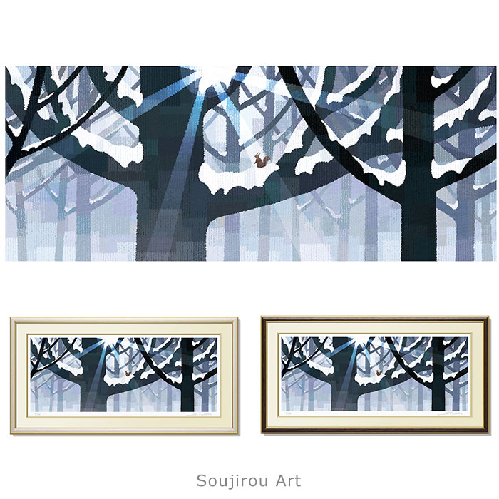 ■　Soujirou Art 【作家コメント】厳しい季節はあともう少し、心地よい春はすぐそこ迄来ているぞ！ 作家名／ Soujirou 藤谷壮仁郎 作品名／ 春を待つ 技　法／ ジークレー版画 エディション番号／　あり　限定100部　番号はそれぞれ異なります 絵　寸／　58.5x24.0（cm） 額外寸／　72.0×37.0（cm） 重量／　約2（kg） 作品の状態／新品、額・箱付き、直筆サインとエディション番号あり。 付属品／　掛け紐・壁掛け用金具 額縁の前面は透明アクリル板 熨斗・ラッピングを無料にて承ります。 Soujirou 藤谷壮仁郎（画家／イラストレーター） 商業広告イラストレーションの世界で35 年〜 商品パッケージ・カタログ・ポスター等のイラスト300 点以上の仕事に携わる。（代表作にユーミンの「シャングリラ3」公演ポスターや、 モロゾフのパッケージ多数、川崎重工バイクなど、その他） 基本はアナログのリアルイラストレーション技術。 2011年より、一般のお客様向けに自身の作品（自然の美しさをテーマ）をジークレー版画（額装）として販売を始める。 【略歴】 1966 年　兵庫県生まれ 1989 年　大阪デザイナー専門学校PD 科卒業 1994 年　イラスト制作会社勤務を経て独立 1995 年　S&R ILLUSTRATION を設立 1996 年　大阪デザイナー専門学校PD 科非常勤講師（24 年間） 2005 年　屋号改めS and R (illustrations) 2011 年　オリジナル作品を（ジークレー版画）販売開始 2012 年　初個展（平和紙業ペーパーボイス大阪） 2013 年　第二回個展（心斎橋ダブル・エー・ギャラリー） 2016 年　50 歳を機に画家宣言　肩書き（画家／イラストレーター） JAGDA（社団法人 日本グラフィックデザイナー協会）会員 ■やまとや画廊の商品を「お支払い方法が銀行振込のみ」「電話番号が不明」「電話が通じない」といったネットショップで購入する事は絶対にしないでください。 ■このページ内の紹介文、商品説明文、及び当店撮影の画像の無断使用、転載、流用を固く禁じます。(C)やまとや画廊Soujirou Art 藤谷壮仁郎 ジクレー版画 額入り 【Soujirou Art】画業35年〜。アナログ時代より様々なフィールドで数多くの仕事に携わった藤谷壮仁郎が、培ってきた技術や想いをデジタル環境にて表現したオリジナル版画です。