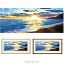 藤谷壮仁郎 Soujirou Art 「浜辺の朝日 (62x32cm)」 ジクレー 版画 ヨコ長の絵 額付き 海 和風 壁掛け インテリア 版画 風水 海辺 あ...