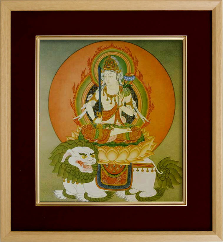 樂天商城 - 仏画 エンジ 色紙額 「文殊菩薩 84020」 複製画 額付き（額外寸32.5x35.5cm） 新品 仏画 仏教美術 仏間に。仏事の飾りに。卯年の守り本尊 厄除け 学業成就