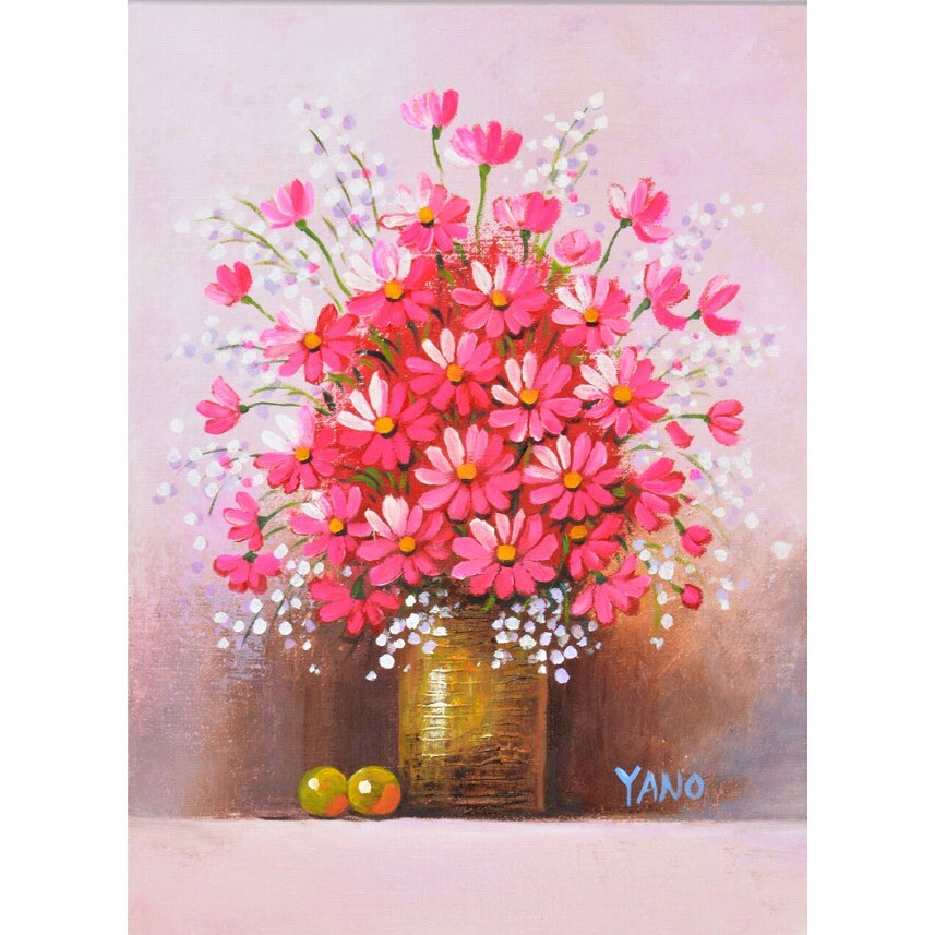 油彩画 矢野 恵子「赤い花」F4号 真筆 額付き 新品 油絵 静物画 絵画 美術品 肉筆作品 花瓶に花 開運 風水画 運気上昇 BKS-IOP-62195 2