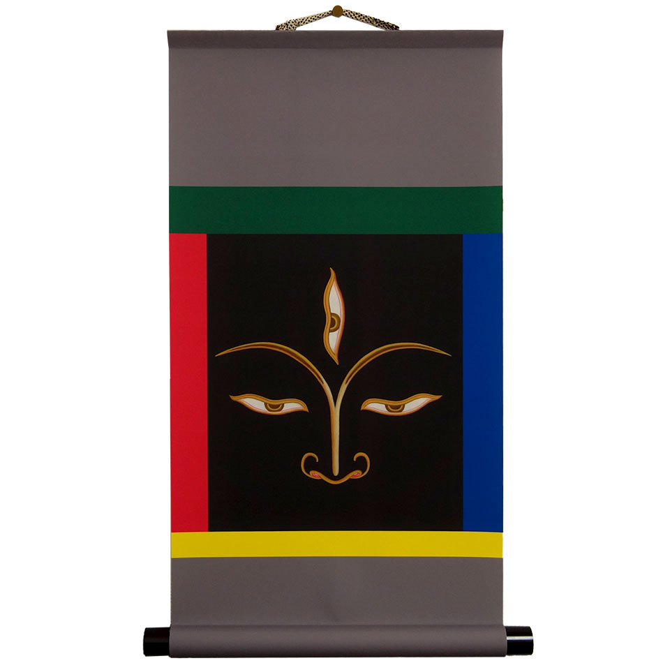 掛け軸「ブッダアイ」模表装 36x56cm 仏陀眼 魔除け、厄除け 仏画 佛 掛軸 新品 模軸 チベット密教 モダンアート 20349