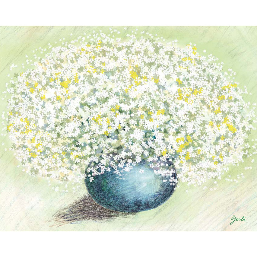 洋美 「純真なホワイトのブーケ」 F8号（額外寸61x49cm） 高精彩工芸画＋手彩入り ...