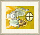千春 「ほのぼのねこ」 F8号（額外寸64x56cm） 高精彩工芸画＋手彩入り 額付き 複製画 動物画 吉祥開運 黄色の背景 伸びをする猫
