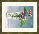 マネ 「ガラス花瓶の中のカーネーションとクレマティス」 F8号（額外寸64x56cm） 高精彩工芸画＋手彩入り 額付き 複製画 19世紀フランスの画家 印象派 洋画
