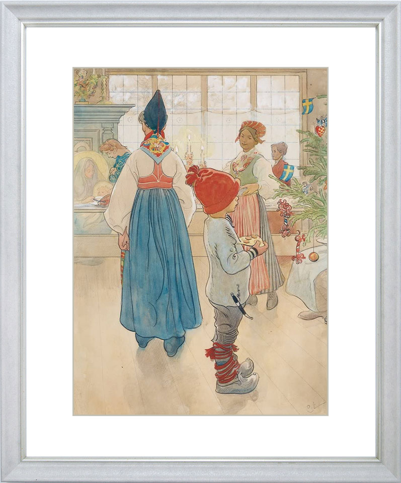 ☆ カール・ラーション 「クリスマス イブ」 アート紙にジクレー 複製画 額入り 絵画 洋画 人物 肖像画 スカンジナビア 冬の風景 Now It's Christmas Again