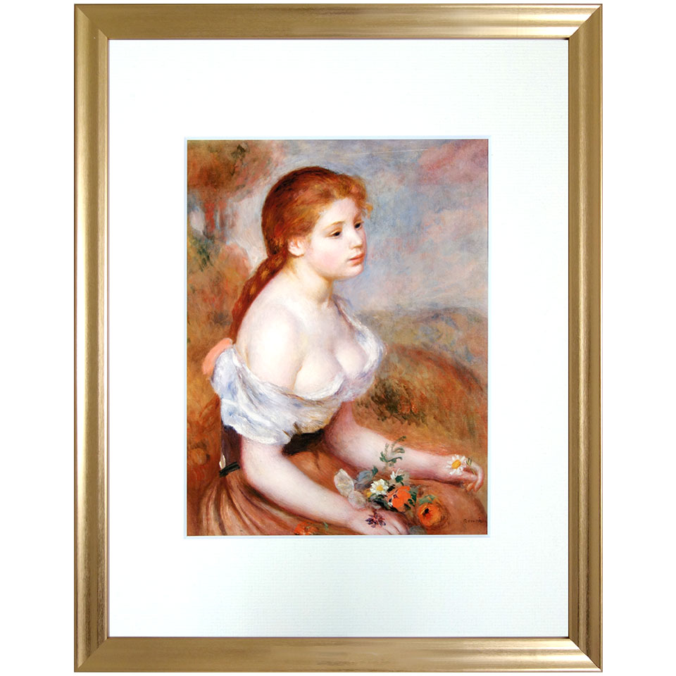 Rakuten - ☆ ルノワール 「ひな菊を持つ少女」 アート紙にジクレー 複製画 額入り（額外寸47.5x39.5cm） 人物画 美人画 ヒナギク メトロポリタン美術館（米）所蔵
