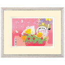【熨斗ラッピング無料】吉岡浩太郎 『花の詩』 シルクスクリーン 新品 額入り 直筆サイン入り メルヘン ピンクの背景 楽器 赤い花 かわいい 大衣 ヨコ【YKS...