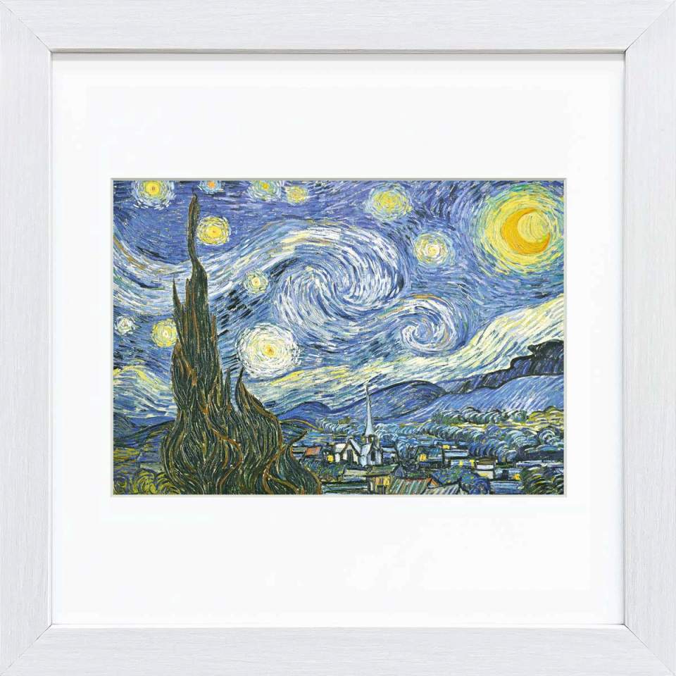 ゴッホ 「星月夜」額外寸28x28cm 美術工芸画 ジクレー版画 額入り 複製画 ポスト印象派 風景画 ニューヨーク近代美術館（米）所蔵 The starry night