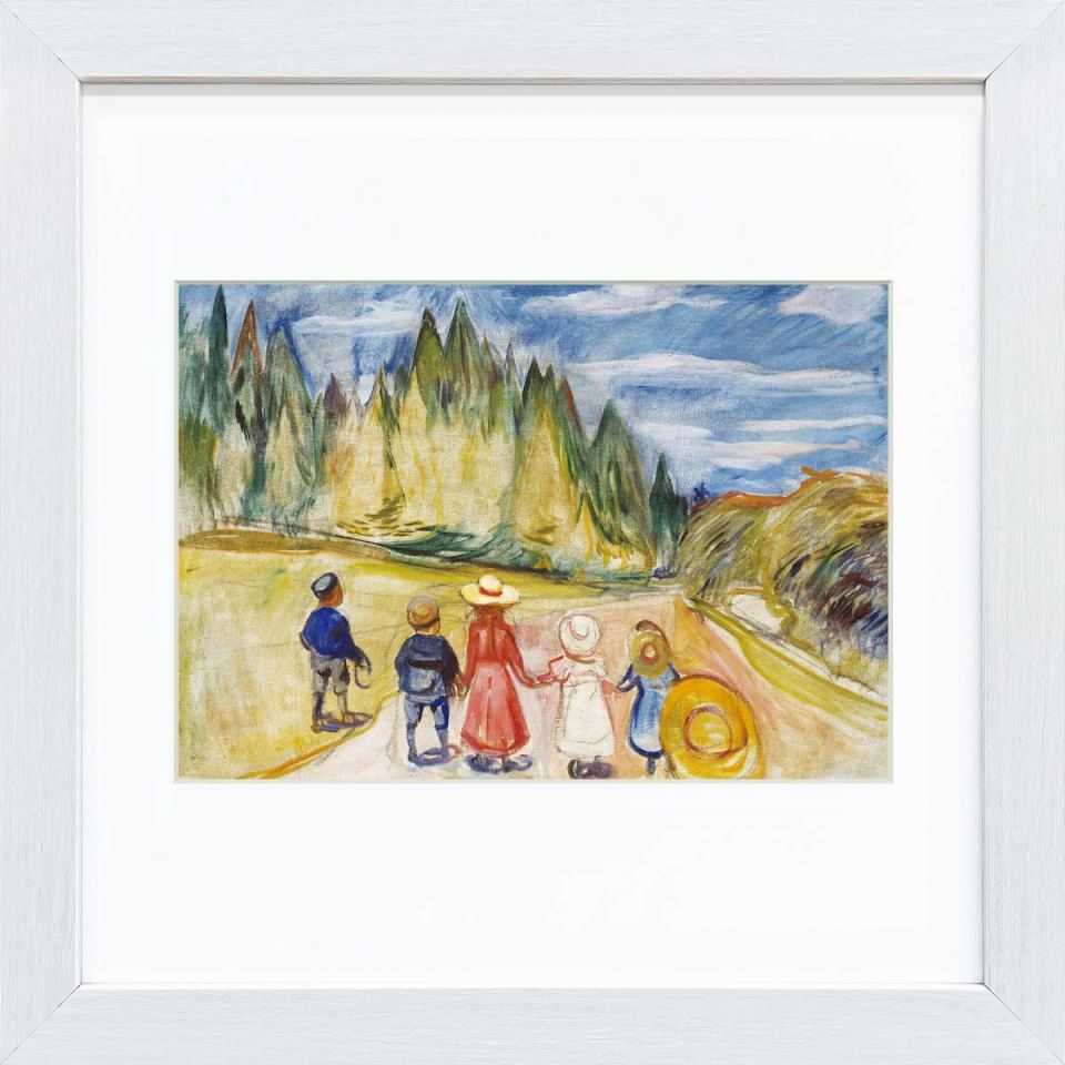 ムンク 「お伽の森の子供たち」額外寸28x28cm 美術工芸画 ジクレー版画 額入り 複製画 人物画 表現主義 ノルウェーの画家 ムンク美術館（ノルウェー）所蔵