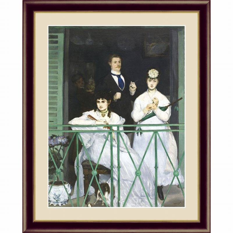 マネ 「バルコニー」 F4号（額外寸42x34cm） 高精彩工芸画＋手彩入り 木製額付き 複製画 レプリカ 19世紀フランスの画家 印象派 洋画 G4-BM043