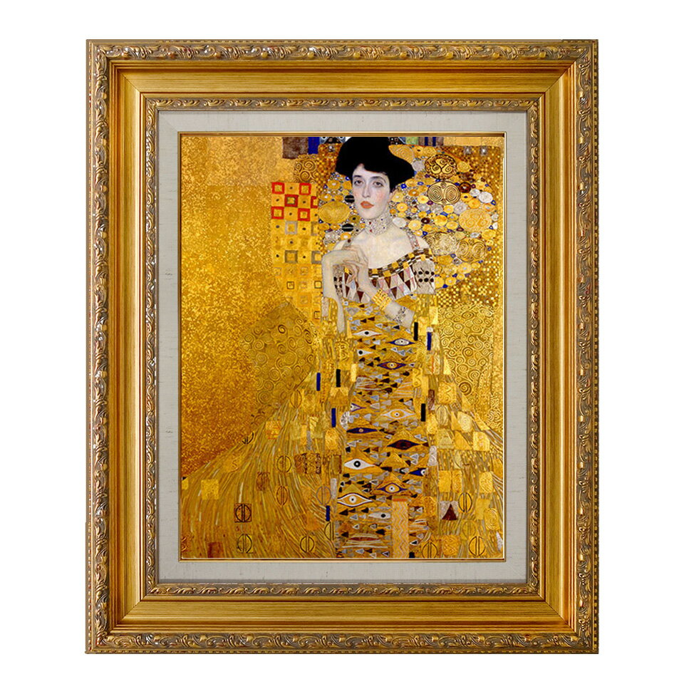絵画　F6号　クリムト 「アデーレ・ブロッホ=バウアーの肖像 I」　複製画　世界の名画　額入り　肖像画　ウィーン分離派　ノイエ・ガレリエ・ニューヨーク（米）所蔵　新額