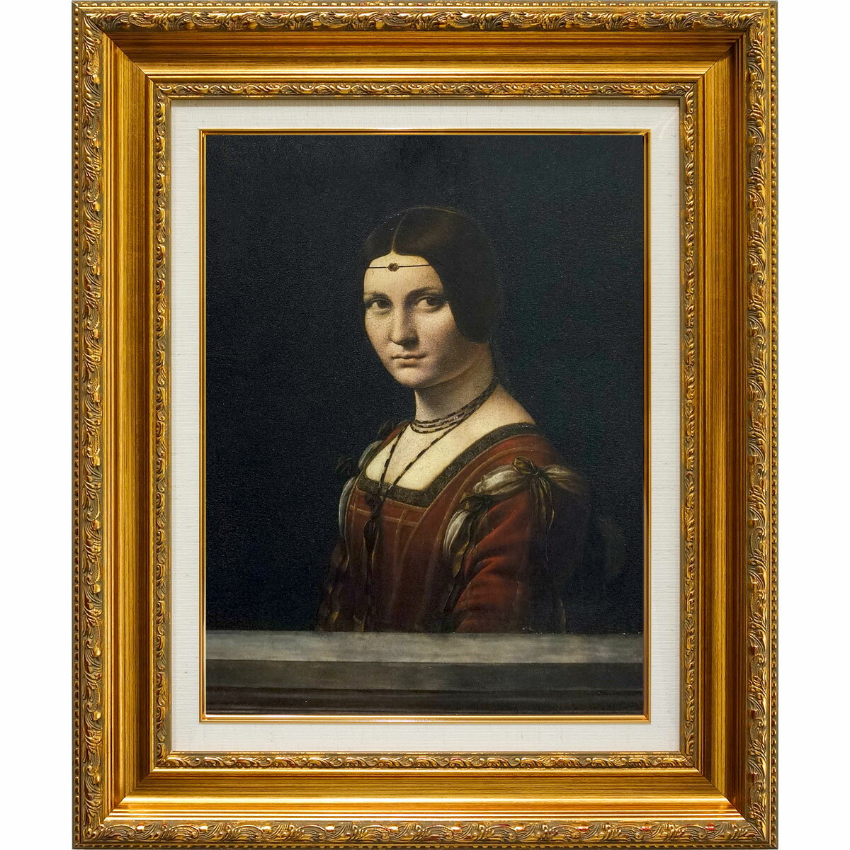 樂天商城 - 絵画　F6号　レオナルド・ダ・ヴィンチ 「美しきフェロニエール ／女性の肖像」 複製画　額入り　額付き　世界の名画　人物画　美人画　ルネッサンス期　イタリア　ミラノの貴婦人の肖像　ルーブル美術館（仏）所蔵　N額