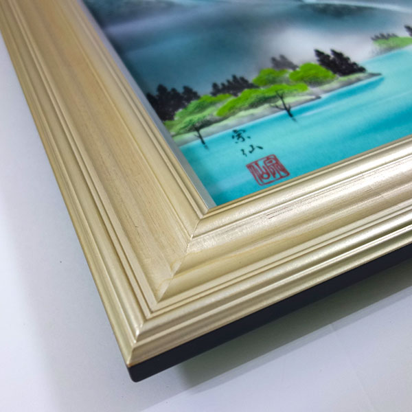 絵画　神谷宗仙／筆 「上高地」 F6号　日本画　複製　額入り　手彩入り　風景画　大正池　穂高連峰　山岳景勝地　開運アート　UK1147