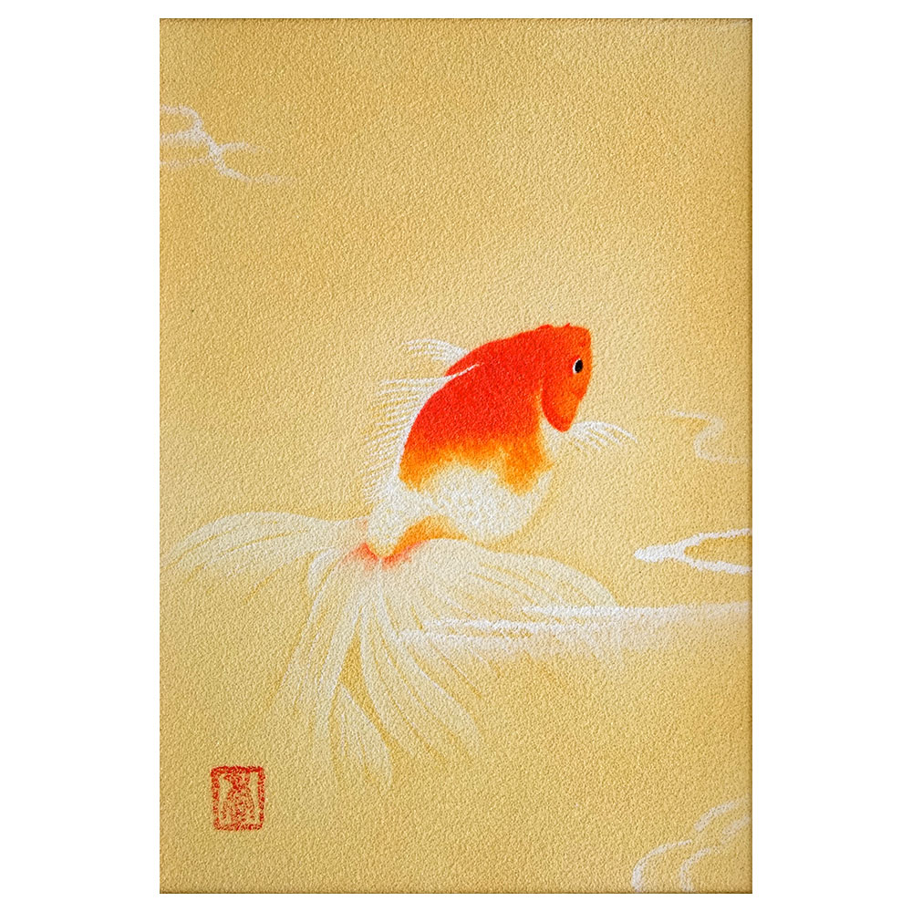 絵画　鈴木香／筆 「金魚」 SM号　日本画　複製　手彩入り　額入り　風物詩　涼し...