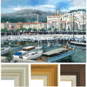 油彩画 斉藤要 「コートダジュール」 F6号 額入り 油絵 風景画 額装絵画 手描き 肉筆 現代の画家 フランス 南仏の港 ヨットハーバー 5252