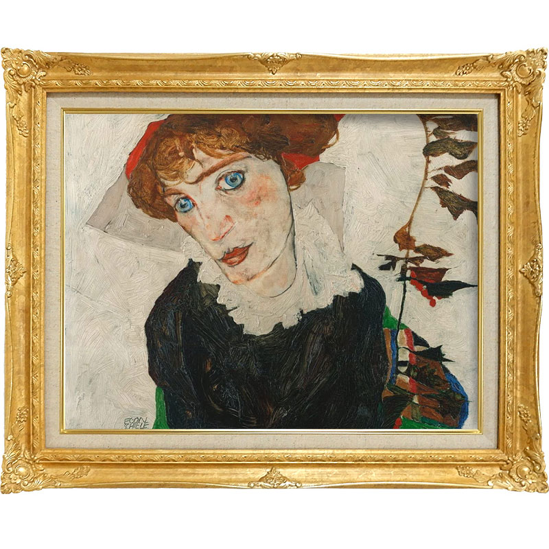 商品の詳細 作家／エゴン・シーレ（1890〜1918年）Egon Schiele ウィーン近郊トゥルンに生まれる。16才で美術アカデミーに入学。その後クリムトに出会い強い影響を受ける。美術アカデミーの旧制度に反発し退学してからは、若い画家グループをつくったり、クリムトとは違う独自のスタイルを追求した。クリムトの死後ウィーン分離派の後継者として期待されるが、その死の2年後にスペイン風邪で夭逝。享年28才。 作品名／　ヴァリの肖像　Portrait of Wally Neuzil 原画:板に油彩、1912年制作、レオポルト美術館（ウィーン）所蔵、原画サイズ：39.8x32（cm） 技法／　　 複製画（絵の表面に透明ジェル加工をし、油彩画特有の質感を作り出しています） エディション番号／　なし 作品の状態：／　新品　油絵用モールディング額　箱付き 額外寸／　665x550x厚65（mm） 画寸／　　520x405（mm）P10号 重量／　　約4.8（kg） 別表記／　エーゴンシーレ ヴァリー ヴァリ・ノイツェル 【やまとや画廊スタッフの一言】世界の美術館にある名画を複製しました。本作は絵の表面に特殊透明絵具で凸凹を描き出し、油絵特有の質感を再現しています。 また名画を引き立てる額縁は油絵用のもので、重厚な見栄えを実現しています。 ■本作は、店頭及び他WEB店舗と同一の在庫を共有しておりますため、予告なく販売終了またはご注文後に在庫切れが発生する場合がございます。■ラッピング、熨斗を無料で承ります。複製画　10号　エゴン・シーレ 「ヴァリの肖像」 額付き