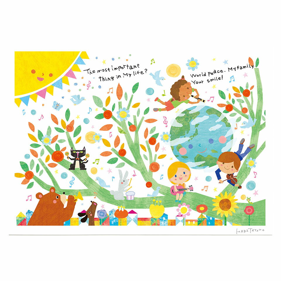 版画　はりたつお 「One Wish（願い）」 ジークレー版画　ジクレー　額入り　ファンタジー　風水画　太陽　子供たち　かわいい　大全紙　SALE 2